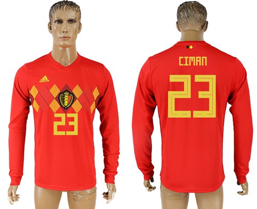 Belgium #23 Ciman Red Home Long Sleeves Soccer Country Jersey
